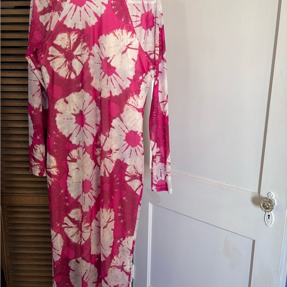 Anthropologie Pink and White Tie-Dye Long Sleeve Midi Dress - Picture 2 of 3